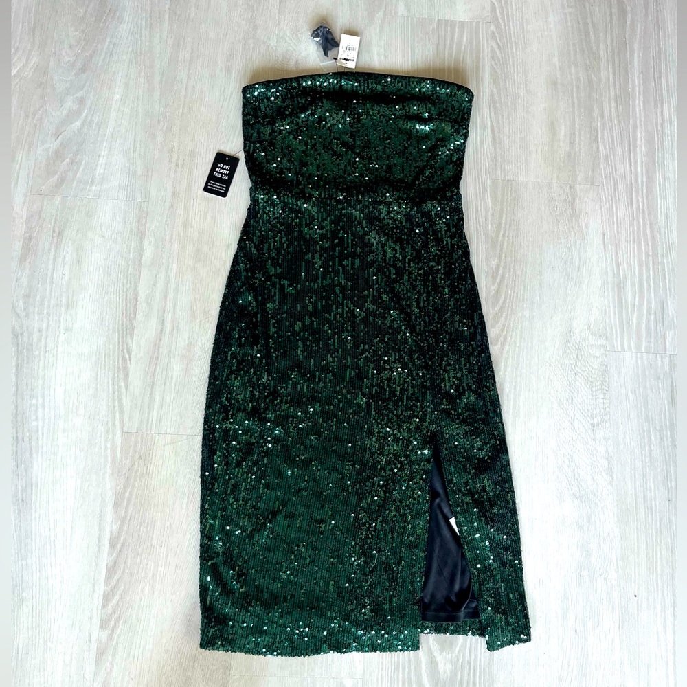 Express Strapless Green Sequin Dress